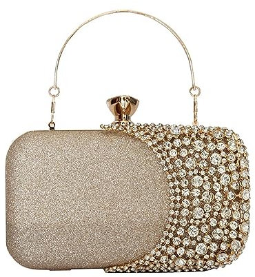 Yurosiay Damen Strass Abendtasche Glitzer Clutch Tasche Elegant Strass Brauttasche Hochzeit Glänzend Kristall Handtasche Mit Abnehmbarer Kette Strass Geldbeutel für Hochzeit Abendparty Gold