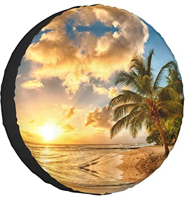 Sunset Hawaiian Palm Tree Printed Tire And Wheel Protector, Universal Wheelhouse Suitable For Many Vehicles