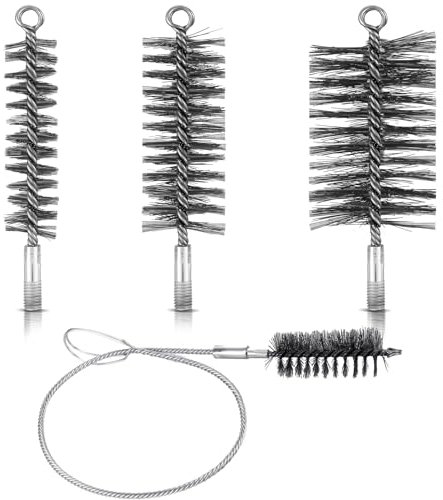 Nuenen 4 Pcs Set de Brosses de Ramonage de Cheminée 30 mm 50 mm 80 mm Brosses de Tuyaux de Poêle Balais de Cheminée en Fil d'Acier avec Tige de Poussée Flexible Kit de Balayage pour Cheminée Chaudière