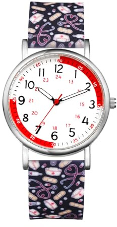 JewelryWe Uhren Damen Silikon Schwesternuhr Wasserdicht Analog Quarz Armbanduhr Frauen Gummi Armband Uhr mit Pulsberechnung für Krankenschwester Ärzte Sanitäter