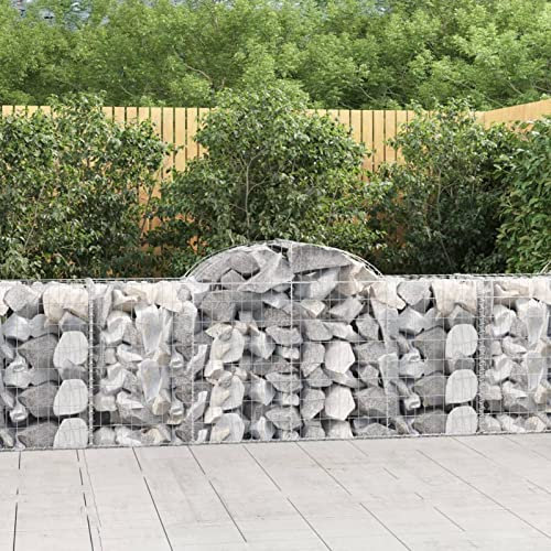 Rantry Arched Gabion Baskets 2 pcs 200x50x80/100 cm Galvanised Iron, Gabion Basket Cage, Mesh Wire Stone Basket, Outdoor Spiral Retaining Wall, Garden Planter 4050