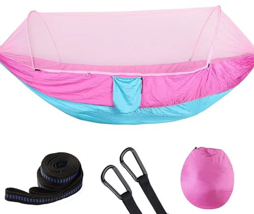Camping Hängematten Camping Hängematte mit Moskitonetz Pop-Up Outdoor Fallschirm Hängematten Schaukel Schlafen Hängematte Camping Zeug Hängematte Outdoor(Color:Pink)