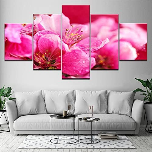 Dipinti Su Tela Moderni A 5 Pezzi Su Tela Wall Art Romantico Fiore Di Pesco Rosa Immagini Di Decorazioni Moderne Decorazioni Per La Casa Tela Da Parete Per Soggiorno Camera Da Letto Sala Da -0R9Z+E9P9
