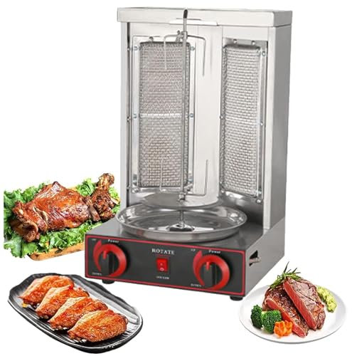 Dfdieratve MáQuina para Asar Shawarma, Asador Vertical a Gas con 2 Quemadores para El Hogar, Horno Giratorio para Doner Kebab de Encimera, Asador para Gyros con Pala,barbecuestove