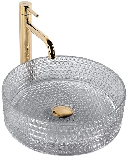Rea Vasque à poser Lavabo de salle de bain gris clair 355 x 355 x 115 mm en verre (transparent)