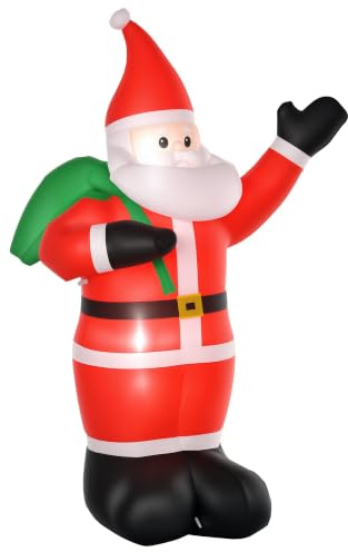 HOMCOM Aufblasbar Weihnachtsdeko, 2,4 m Weihnachtsmann mit LED-Beleuchtung, Gartendeko, Selbstaufblasende Weihnachtsbeleuchtung für Innen- und Außenbereich