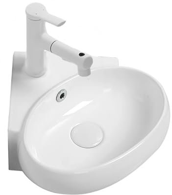 BRCYKRWY Handwaschbecken Klein Gäste Wc Eckwaschbecken-Set,Weißes Keramik-Waschbecken, Kleines Eckwaschbecken Zur Wandmontage, Hängewaschbecken Bad, Waschbecken Klein Gäste WC