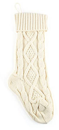 BrightGlow Große Weihnachtsstrumpf Gestrickt Nikolausstrumpf Hängende Strümpfe-Dekoration Weihnachtssocke Kabel Gestrickt Strumpf Christmas Stocking Nikolausstrumpf Groß Weiß Einheitsgröße