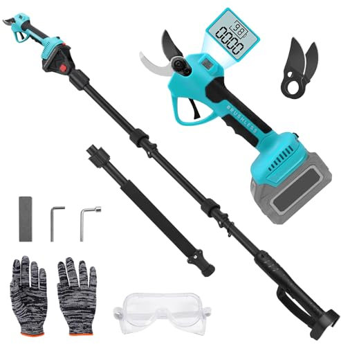 panthem 2-in-1 Cordless Electric Pruning Shears with Pole for Makita 18V, 13.7Ft Reach, 1.6’’ Cutting Diameter Garden Brushless Battery Pruner Secateurs for Tree Branch Flower, LCD Display(NO Battery)