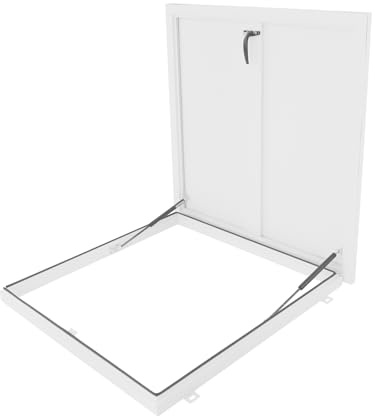 RocoReny Aluminum Alloy Security Roof Hatch, 90° Hydraulic Escape Vent w/Lockable Egress Window Cover, Heavy-Duty Emergency Access Door for Attic & Commercial Buildings (31.5 * 31.5in, White)