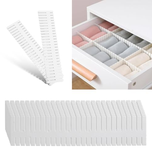 LTMMC 12 PCS Drawer Dividers, Adjustable White Drawer Organiser, 32×7cm Free Cutting, for Underwear Socks Cosmetics Toys Kitchen Supplies Bedrooms Offices