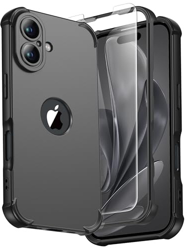 ORETECH for iPhone 16 Case 6.1, Shockproof Slim, Screen Protector, Black | 15ft Military Grade Drop, Camera Lens Guard, 360 Silicone Rubber Bumper