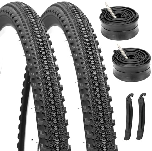 Hycline 700x42C Gravel Bike Tire Set, 2-Pack (42-622) Folding Puncture-Resistant Bicycle Tires with Butyl Rubber Tubes and Tire Levers – All-Terrain for Gravel, Hybrid & Road Bikes