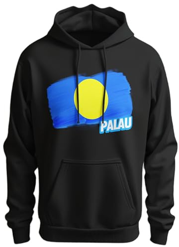 Palau Country Flag Hoodies Adults Palau Patriotic Flag Sporty Hooded Sweatshirt Men Women, XXL, Black