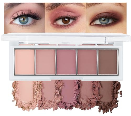 Kinretixia Palette di ombretti neutri nude-marroni, trucco con 5 colori, finitura opaca vellutata, ombretto pesca-malva romantico, trucco quotidiano naturale e occhi