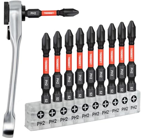Toobeet Phillips Impact - Juego de destornilladores magnéticos (11 piezas, acero S2, 50 mm, PH2, resistentes a impactos, para herramientas de impacto y mini llaves de carraca