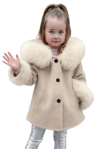 Abrigo de Invierno para Niña en Tejido de Algodón Lavado con Refuerzo,Abrigo de Invierno para Niña con Mangas Largas y Capucha con Adornos de Peluche Sintético, Chaqueta para Niña con Bolsillos