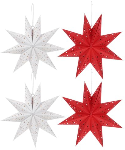 NUOBESTY 4pezzi Stella di Carta Forma di Stella Paralume Natalizio Punte Decorazione Sospesa di Carta per Capodanno Festa di Compleanno Matrimonio Pieghevole