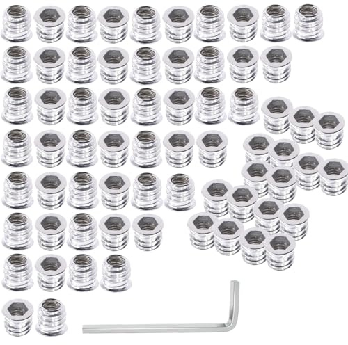 Lot de 100 écrous à visser M6 x 15 mm - Kit d'insert fileté pour bois - Écrous à six pans creux - Avec clé - Pour acier, pin, contreplaqué, panneaux composites