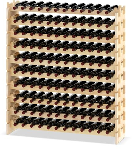 GOPLUS Botellero Vino de Pino para 72 Botellas, Botellero Apilable de Madera con 6 Niveles, Estantería de Vino, para Cocina Hogar Bar, Gran Espacio (120)