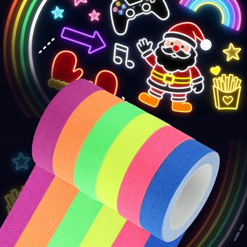 6 Rouleaux de Ruban Fluorescent UV, Ruban Autocollant Phosphorescent, 5m x 15mm, Ruban Néon Fluo, Réactif à la Lumière Noire, Décoration de Fêtes, Artisanat, 6 Couleurs