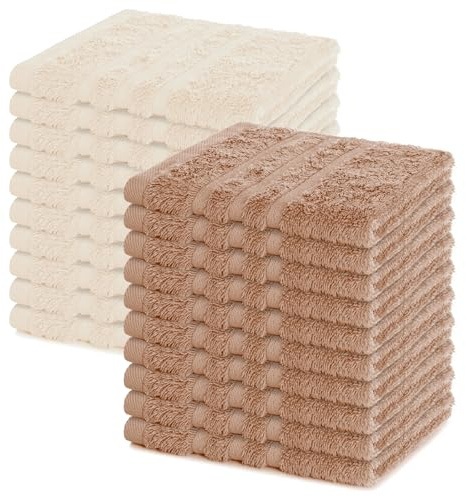 Lavea® Lot de 20 Lavettes 30x30 cm en Éponge 100% Coton – Serviettes Visage et Invités, Douces et Absorbantes – pour Bébés, Maquillage, Cuisine, Maison et Voyage - Cappuccino et Crème