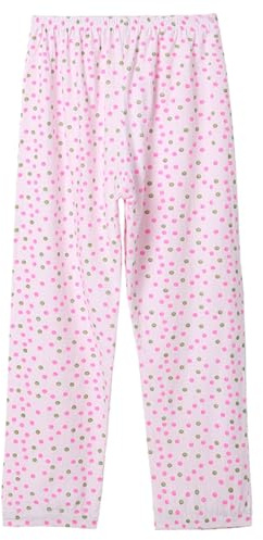 Medelålders Äldre Seniorer Dam 100 % Bomull Långkalsonger Bekväma Lösa Mamma- Och Mormorsunderställsbyxor Nattkläder(Printed Pink 2,XXL)