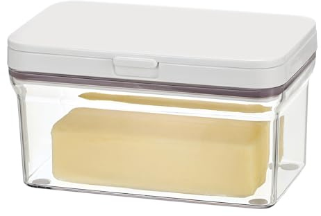 SUMNACON Contenedor de mantequilla de plástico con tapa y cuchillo a juego, contenedor de almacenamiento transparente para encimera, bandeja de mantequilla para mantequilla de la costa oeste