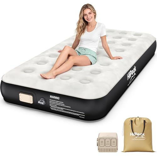 HiiPeak Inflatable Mattress, Single Air Bed, Inflatable Bed with Built in Wireless Removable Pump, Blow Up Mattress, Folding Guest Bed Self Inflating with Flocked Surface for Camping and Home Use
