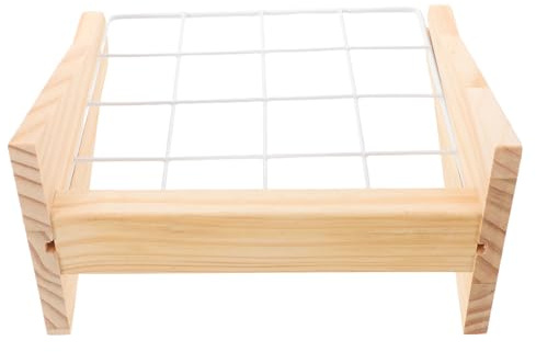 FUTUREORYY Rejilla de Alambre Metálico con Base de Madera Maciza, Expositor Compacto para Joyas y Fotos, Estante de Exhibición Colgante para Decoración y Organización en Hogar o Ferias