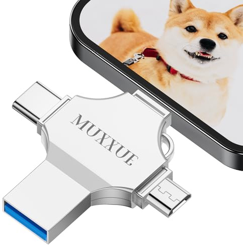 MUXXUE 128GB 4 in 1 Phone Speicherstick Ohne App | USB Stick für phone, pad, Android, PC, Speicherstick für Fotos, Videos und Dateien