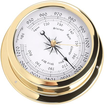 KIMISS 4.7 Inch Brass Barometer, Accurate Air Pressure Measurement with White Dial and Black Gold Scales, for Yachts Cargo Ships and Indoor Office
