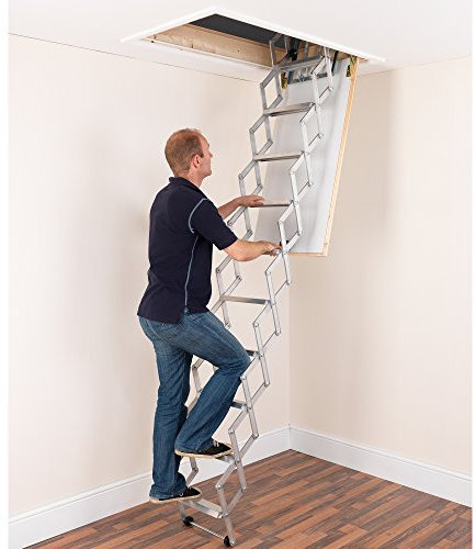 Alufix 10-tread Ziehharmonika Loft Leitern – Ideal für Tiny Dachboden Räume | einfach DIY Passform | Aluminium | Boden zu Decke 2,46 m-2.73 m (8.1ft-9.0ft)