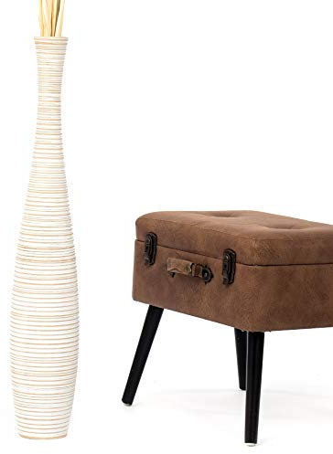 Leewadee Grande Vaso Da Terra: Alto Vaso Stile Boho In Legno Di Mango Per Rami Di Pampa, 85 cm, Bianco