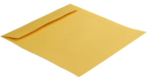 50 Stück, Farbige Briefumschläge, 220 x 220 mm, Haftklebung mit Abziehstreifen, Gerade Klappe, 120 g/qm Colorista, Ohne Fenster, Gelb (Goldgelb), Blanke Briefhüllen