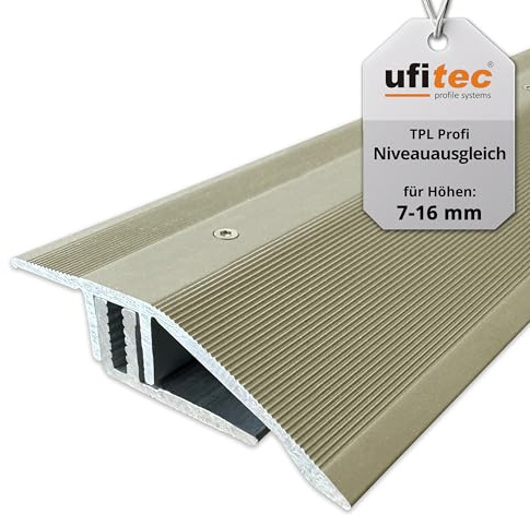 ufitec profilsystem för parkett- och laminatgolv – för beläggningshöjder på 7-16 mm – många färger tillgängliga (nivåutjämningsprofil 90 cm lång, champagne)