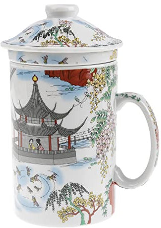 Lachineuse - Teiera Cinese Contemplazione del Lago - Tazza per infusione in Porcellana - con infusore e Coperchio - Pittura Cinese - Stoviglie Tradizionali Cinesi - Idea Regalo per Il tè Asiatico