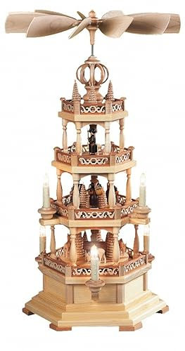 Müller GmbH Pyramide Waldmotiv 3-stöckig, natur elektr. beleuchtet und angetrieben (230V 50Hz) Höhe 63 cm