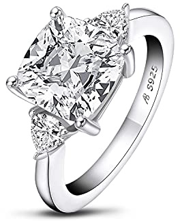 AINUOSHI Engagement Rings for Women 5.5ct Cushion Cut Cubic Zirconia CZ 925 Sterling Silver Wedding Rings Christmas Gifts for Women Anniversary Valentines Day Gifts for Her (10)