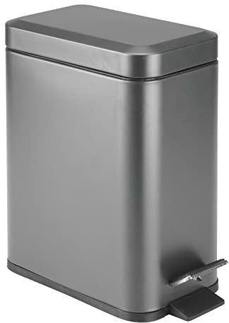 mDesign Petite poubelle moderne rectangulaire avec couvercle en métal de 5 litres, poubelle compacte avec seau à doublure amovible et poignée pour salle de bain, cuisine, salle d'artisanat, bureau,
