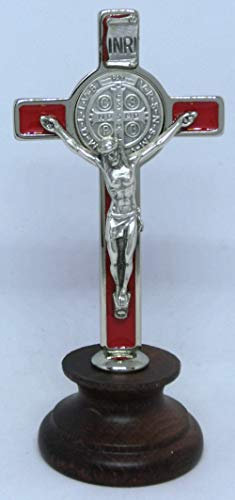 GTBITALY 10.006.11 - Cruz de San Benito, esmaltada a mano sobre base de madera, color rojo plateado