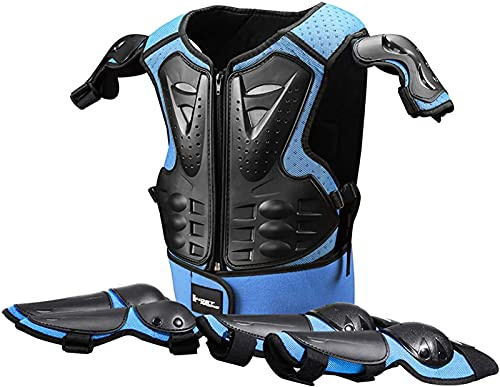 Enfant Équipement de Moto Cross Scooter, Motard Gilet Protection Dorsale et Plastron Ski Équitation,Enfant Équipement de Protection pour Sports D'armure Résistance Aux Chocs Blue,均码
