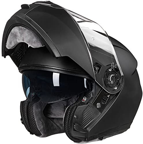 ILM Casco Moto Modulare Doppia Visiera Omologato ECE22.06 Modello 159,Nero Opaco,XL