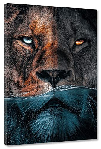 Hustling Sharks® Tierbilder auf Leinwand als XXL Wandbild Underwater Lion - Tierbilder im Hochformat (40x60cm), Löwe Bild, Wandbild Löwe, Löwe Leinwand, Bilder Deko Wohnzimmer, Löwen Bilder