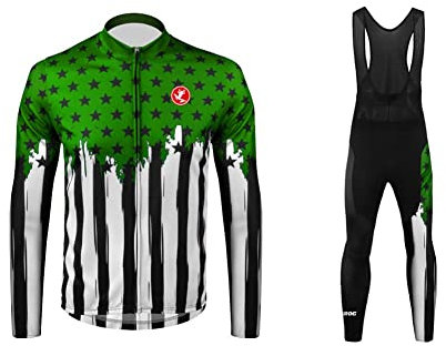 Ugly ROG Hu21D01 Cycliste Homme Hiver, Maillot Cyclisme Polaire Thermique Manches Longues et Pantalons de Cyclisme Rembourrés en Gel Haute Densité pour Vélo de Route et VT