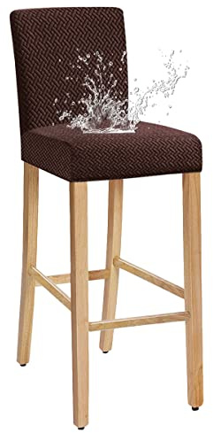JUNZHE Stretch Barhocker-Bezüge, Stylische Einfache Reinigung Stuhlhussen für Bar Esszimmer Küche Restaurant(Braun,4er-Set)