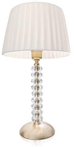 Vittoria: Lampada da tavolo elegante in vero Cristallo con rifiniture in Cromo Lucido e Oro Satinato e paralume fatto a mano Avorio | Lampadina inclusa