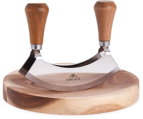 Gerlach Natur Kräutermesser mit Schneidebrett aus Holz Küchen-Gadget mit Holzbrett, Braun