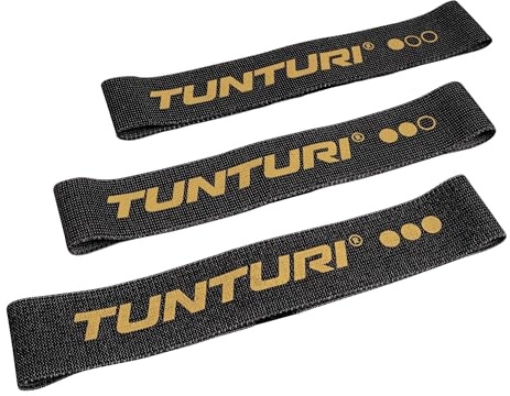 Tunturi Centuri 3er Set Power Band, Widerstandsband mit Stärke 4-14 kg, Fitnessband, Trainingsband für Krafttraining