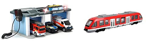 Dickie Toys - Rescue Center – Rettungsstation mit Funkgerät, Polizei, ab 3 Jahre City Train (rot) - Spielzeug-Zug (45 cm) auf Rädern mit Türen & Dach zum Öffnen, ab 3 Jahren